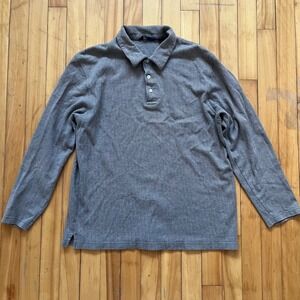 Brooks Sport Mens Gray Herringbone Long Sleeve Polo Shirt Size L